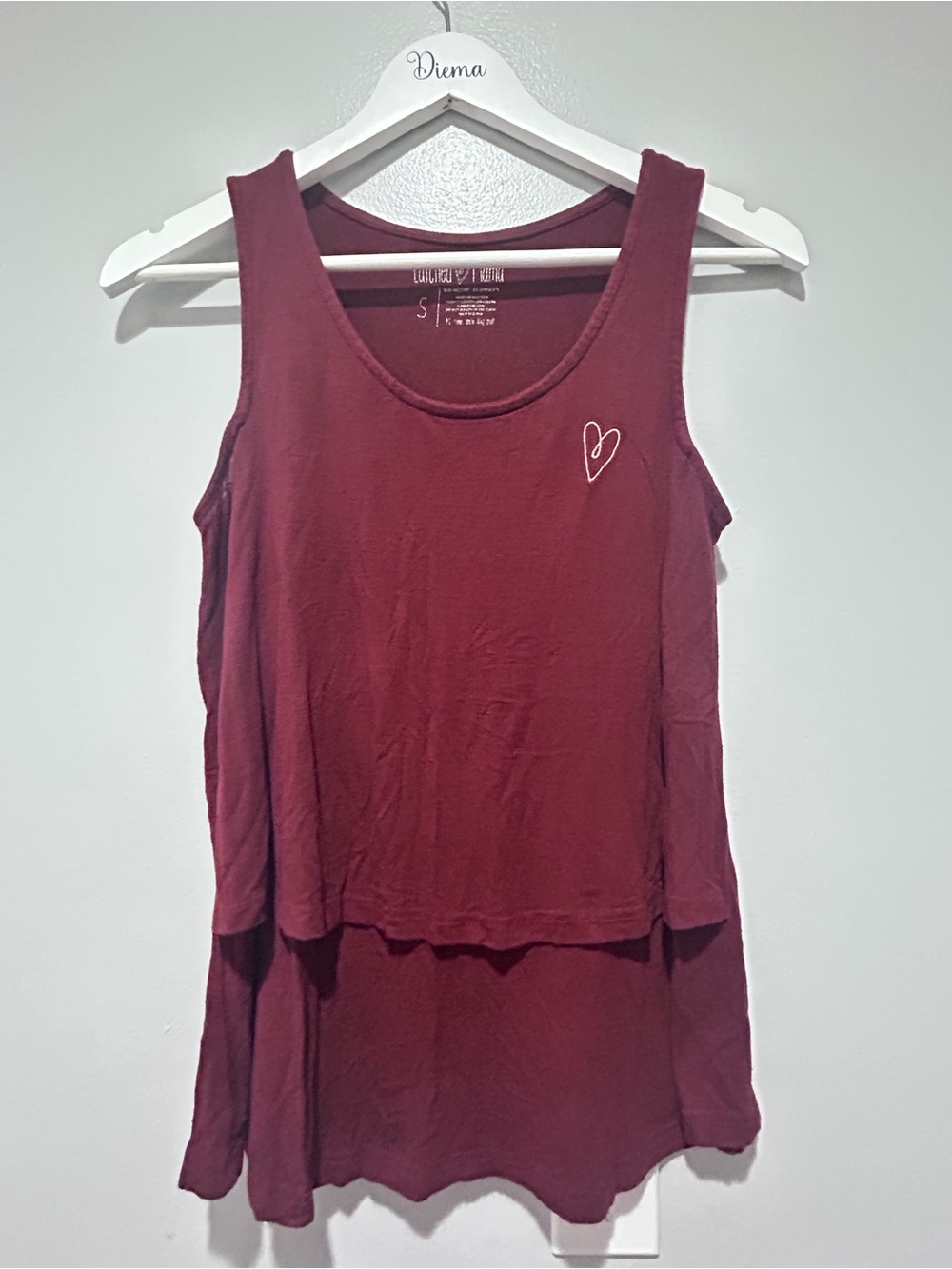 Latched Mama Maroon Layered Tank Top with Heart Accent